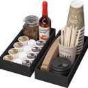 Kitchen Drawer Organizer Bins, Stackable Bamboo Drawer Organizer for Silverware, Coffee Pod Organizer K Cup Holder for Countertop, 2 Pcs Coffee Station Organizer Black 12" x 6" x 2.5"