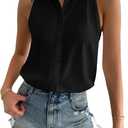 Milumia Women Sleeveless Button Down Blouses Geo Print Collared Tank Tops Work Blouses (Black, XXL)