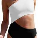 Women's One Piece Ribbed Swimsuit One Shoulder Cutout Swimwear Sexy Bathing Suit Small