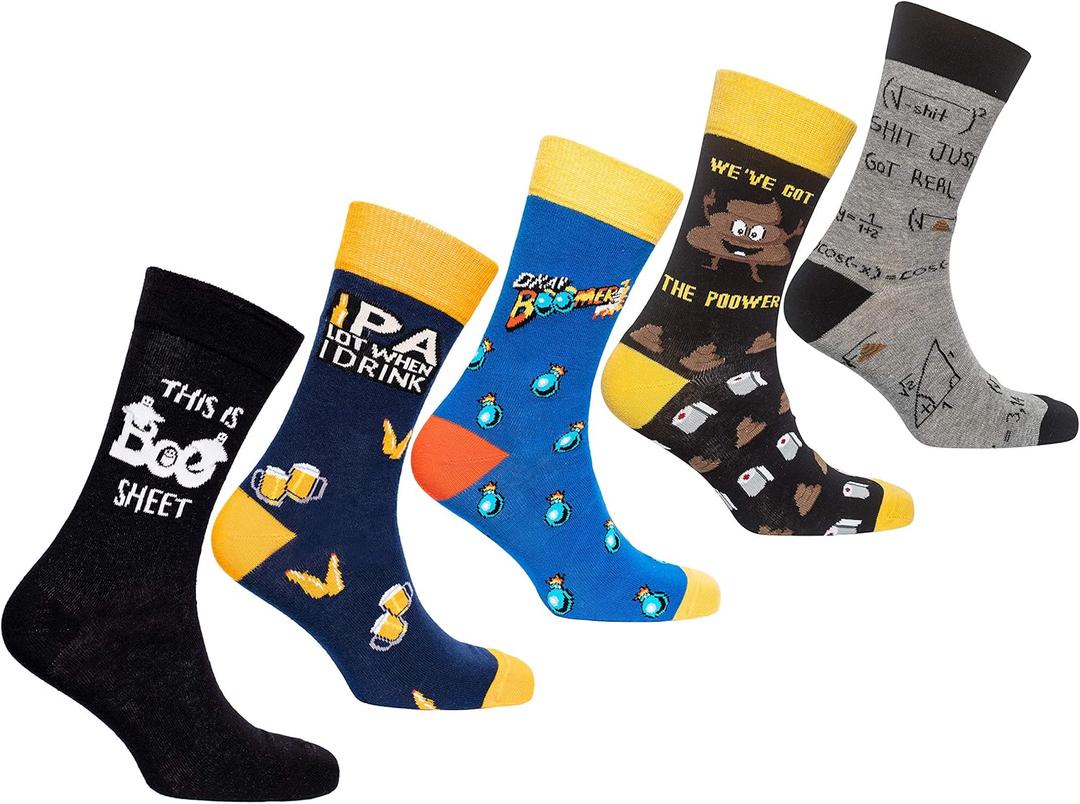 socks n socks-Mens 5pair Luxury Colorful Cotton Fun Novelty Dress Socks Gift Box (Boo)