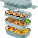 Adult Lunch Box,3 Stackable Bento Lunch Containers for Adults, Modern Minimalist Design Bento Box with Utensil Set, Leak-Proof Lunchbox for Dining Out, Work, Picnic (Green)