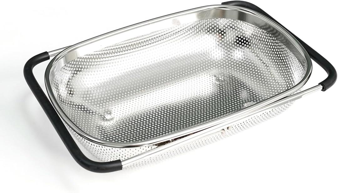 REDANT Over the Sink Metal Strainer and Colander for Kitchen - Large Food Strainers and Colanders with Rubber Grip - Sieve Fine Mesh Stainless Steel for Spaghetti, Pasta, Rice, Fruits, Vegetables