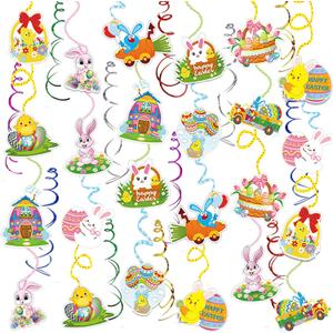 Easter Decorations for Home Decor - Easter Danner Kit, Happy Easter Banners with 3D Bunny Backdrop for Photography Birth Party Favors for Class Office Ceiling Decor Yard Garden Outdoor