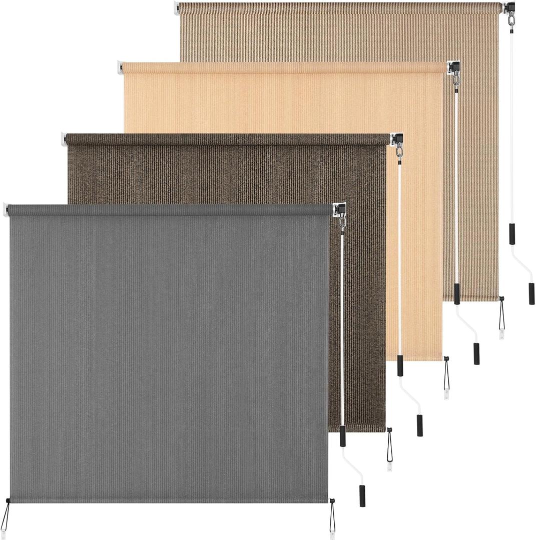 Outdoor Roller Shade 5' W x 8' L Cordless Patio Shades Roll Up Outdoors Blinds with UV Protection, Exterior Roller Shades Cloth for Porch Pergola, Dark Gray, 60"W x 96"H