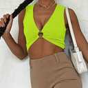 Sexy Crop Tops for Women Sleeveless Deep V Neck Workout Tops Plunge Ring Cleavage Cropped Tank Top (Green, L)