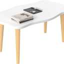 Cookie Coffee Table Low Table with 4 Solid Wood Sturdy Legs,Floor Table Desk for Sitting on The Floor,19.7"D x 31.5"W x 16"H Inches,Living Room/Toy room Furniture,Rental house Furniture (White)