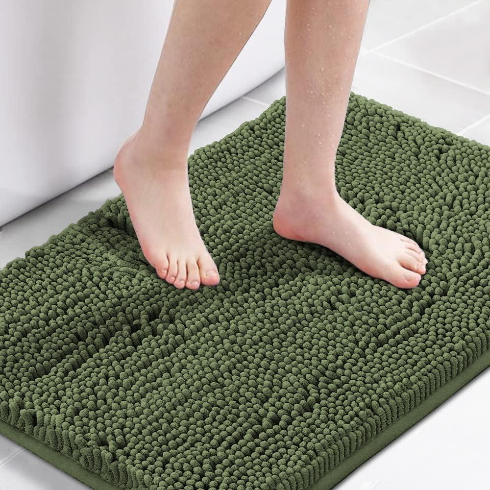 H.VERSAILTEX Bath Mat Bathroom Rug Bath Rugs for Bathroom Non Slip Bath Mats Extra Thick Chenille Rug 17" x 24" Absorbent Soft Shaggy Washable Dry Fast Plush Rugs for Bathtubs - Loden