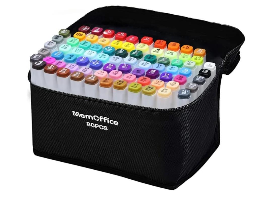 MemOffice Alcohol Markers, 80 Vibrant Colors Dual Tip Art Markers for Coloring, Drawing, Sketching, Broad & Fine, Seamless Blending, Quick Dry, for Adults & Beginners