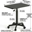 HOMIDEA Small Rolling Laptop Standing Desk, 33.5-43.5 Inch Height Adjustable Mobile Bar Counter with Lockable Casters, Portable Sit-Stand Workstation Table for Bedside Sofa, Black
