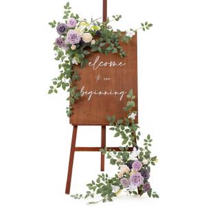 Ling's moment 2pcs Wedding Flowers Garland Artificial Floral Swag Arch Decorations Greenery Arrangements Lilac & Gold Ceremony Reception Garden Easel Wall Home Entryway Outdoor NOT Include Sign