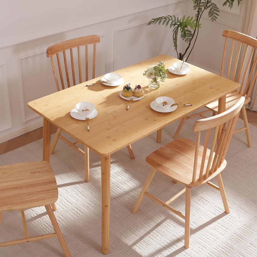 BAKEVE Bamboo Dining Table for 4-6 Person- 47.2'' Solid Wood Kitchen Table, Farmhouse Rectangular Dining Room Table, Mid Century Modern Desk for Living Room, Kitchen, Natural, FSC-Certified Bamboo