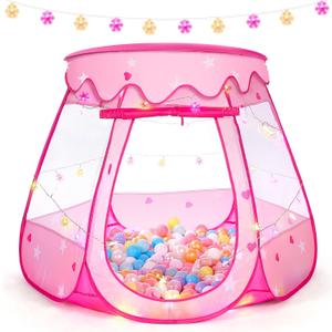 Baby Girl Toys for 1 2 3 Year Old Birthday Gift, Pop Up Princess Tent with Star Lights for 6 12 18 Months Babies, Ball Pits for Toddlers 1-3 with Carrying Bag, Play Tent for Kids Indoor|Outdoor