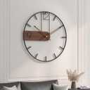 Cuspin 30 Inch Large Wall Clock, Modern Wood Metal Frame Silent Non Ticking Battery Operated Wall Clocks Decoration for Living Room, Bedroom, Kitchen, Minimalist Walnut Dial Arabic Numerals