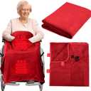 Hahafelt 12v Heated Flannel Wheelchair Blanket, Red Portable Heated Throw for Elderly 2 Heating Zones, Camping Essentials, Elderly Gift