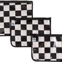 Tiny Twinkle Diaper Bag Organizing Pouches|3 Pack Mess-Proof Clear Front Travel Organizer Bags&TSA Approved Toiletry Bag Set for Baby and Mom Essentials (Black Checkers)