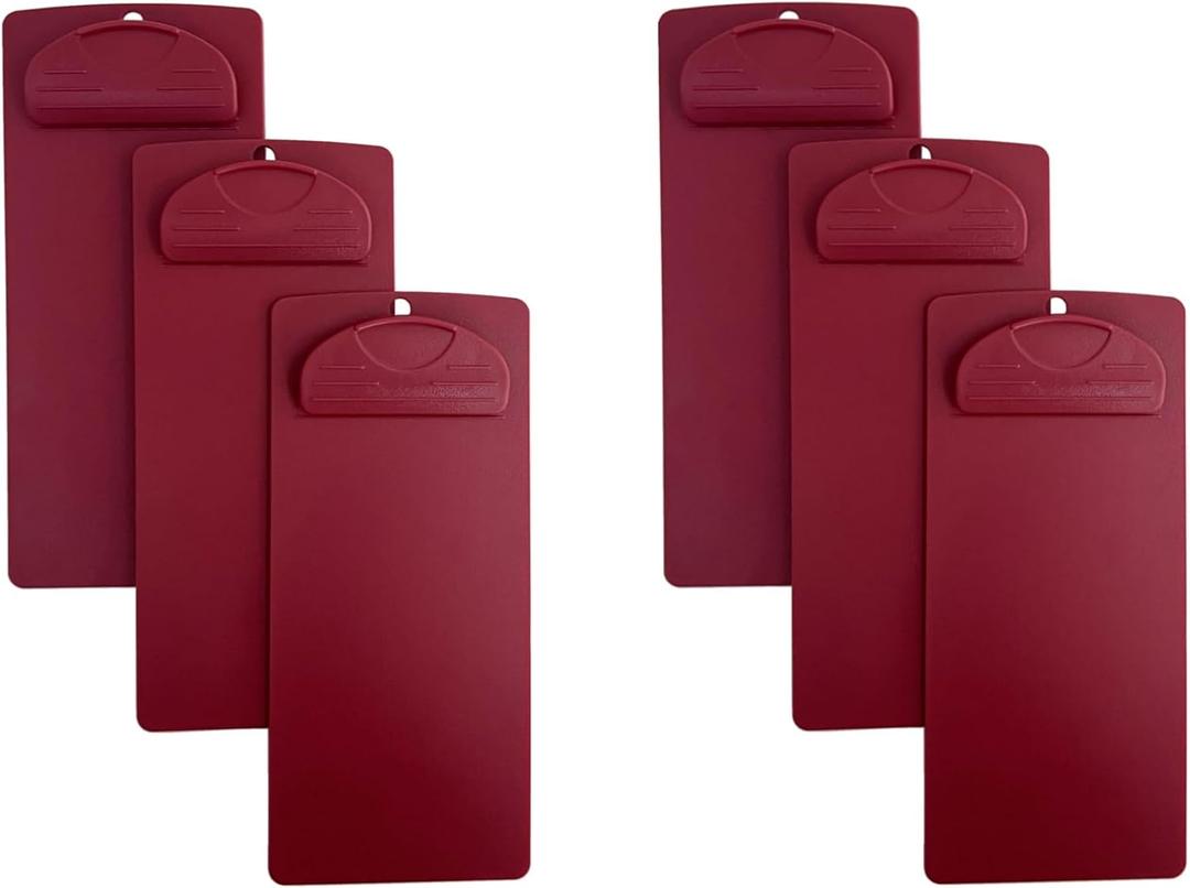 Plastic Clipboard, for Memo, Menu, Credit Card Receipt, Red, 6-Pack (3-x-7 in)