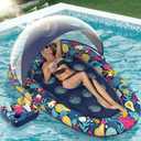 3-in-1 Pool Floats with Canopy Cup Holder, XL Large 73" x 48" Inflatable Pool Floats for Adults Lounger Raft Floating Chair for Swimming Pool Lake Water Lounge Float Beach Pool Party Toys (Hawaii fruit)