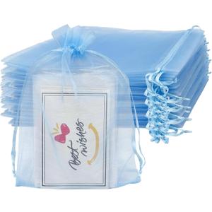 Jexila 100PCS Baby Blue Organza Bags 4''X6'' Small Mesh Bag Drawstring Jewelry Gift Bag for Baby Shower Birthday Party Favor Pouch Goodie Candy Bags