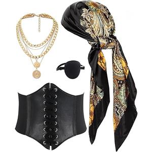 CICOCI Men Pirate Costume Accessories Set for Women Pirate Hat Head Scarf Corset Belt Dress Accessories