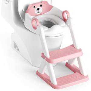 Potty Training Seat, Upgrade Toddler Toilet Seat for Kids Boys Girls, 2 in 1 Potty Training Toilet, Splash Guard Anti-Slip Pad Step Stool (Pink)