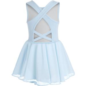 Phineein Girls Gymnastics Leotards Crisscross Back With Skirt- Sleeveless Ballet Dance Fancy Crossover Dress