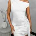 Floerns Women's Asymmetrical Neck Short Sleeve Bodycon Dress Draped Club Mini Dress (White, XS)