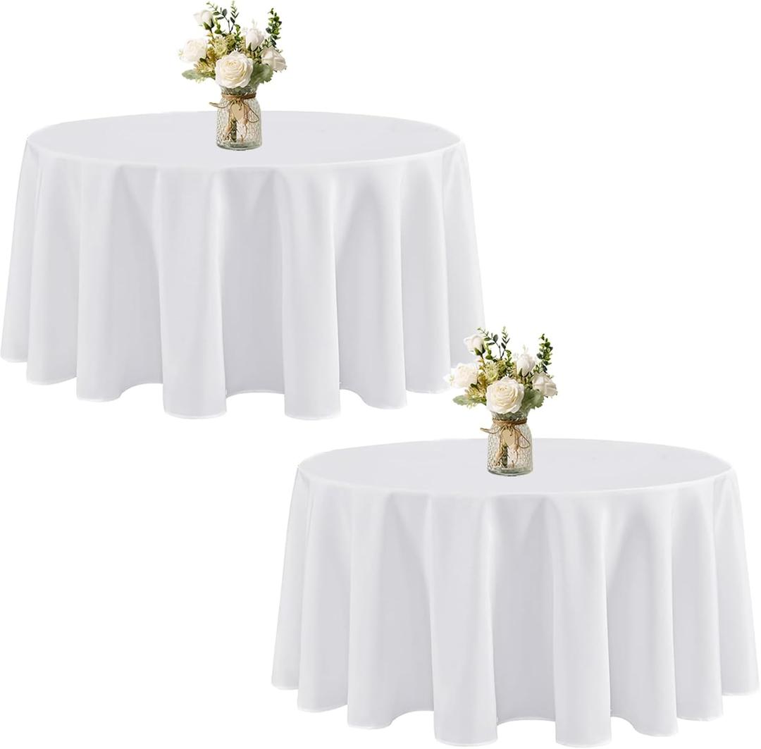 Blissource 120 Inch Round Tablecloth 2 Pack,White Table Cloths Polyester Fabric Washable Table Cloth Cover for Wedding Reception Banquet Birthday Party Buffet Restaurant