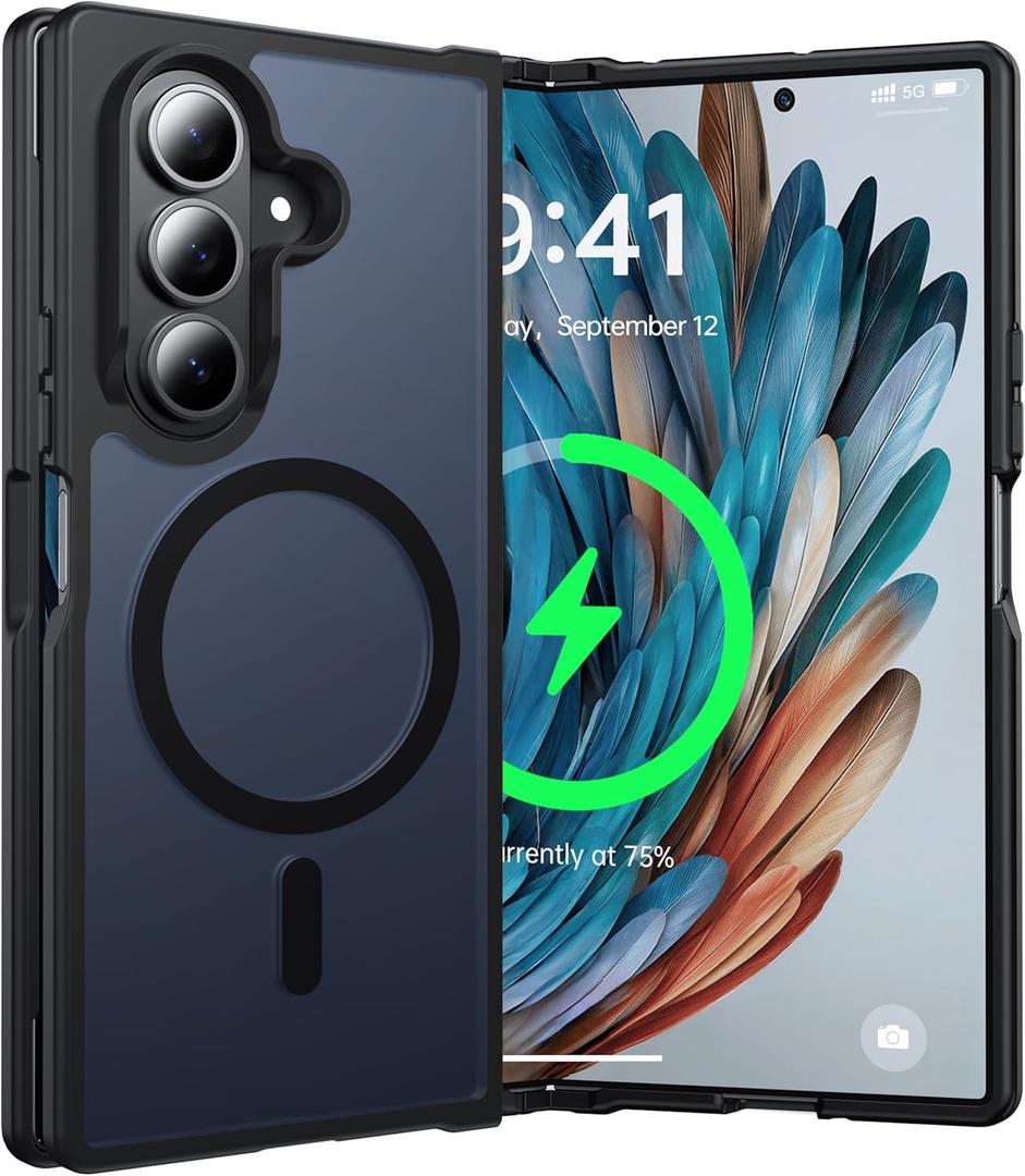 NO.1 Magnetic for Samsung Galaxy Z Fold 7 Case Compatible with MagSafe [Military Grade Drop Tested][Translucent Matte][Anti-Fingerprint] Soft Silicone Bumper for Samsung Fold 7 Case Slim,Black