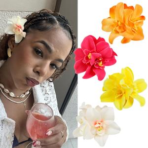 4Pcs Hawaiian Flower Hair Clips for Women, 3.5 Inches Artificial Tropical Hair Clip Hibiscus Claw Clip Beach Vacation Party Boho Hair Accessories for Women Girls (Style_02)