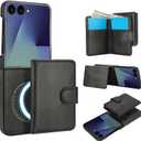 for Samsung Galaxy Z Flip 7 Case with 2 in 1 Detachable Magnetic Wallet, 4 Card Slots and Cash Slot,Compatible with MagSafe Wireless Charging, RFlD Blocking - Black