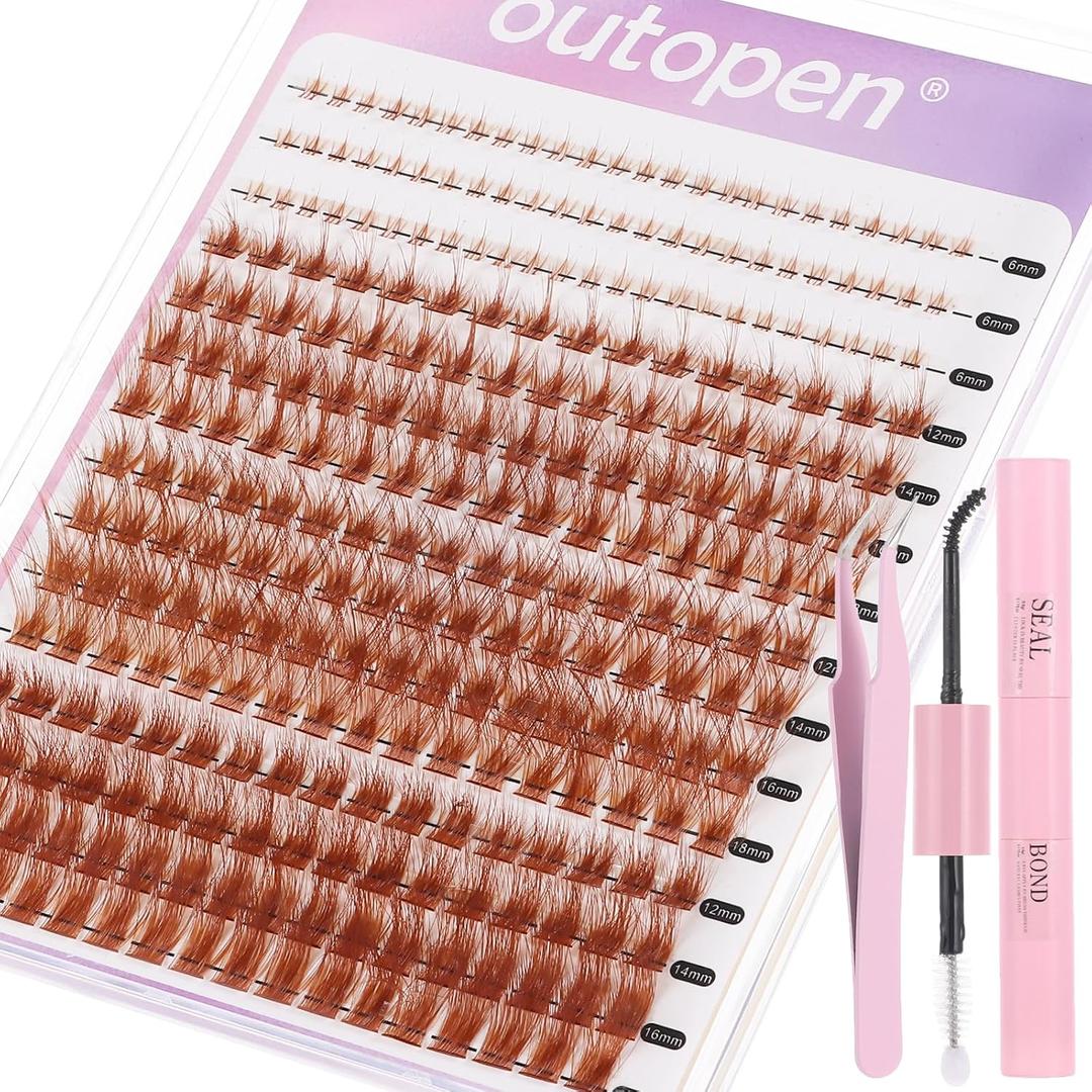 Brown Lash Clusters Extension Kit, Thick Volume Brown Cluster Lashes 40D+60D Mix 12-18mm Individual Lashes with Bottom Lashes Tweezer Lash Glue, Manga Wispy Cluster Lashes DIY at Home