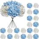 20 Pcs Blue and White Hydrangea Artificial Flowers Bulk, Faux Hydrangea Flowers Heads, Artificial Fake Silk Hydrangea Flowers with Stems, White Flowers Artificial for Decoration Wedding Dcor