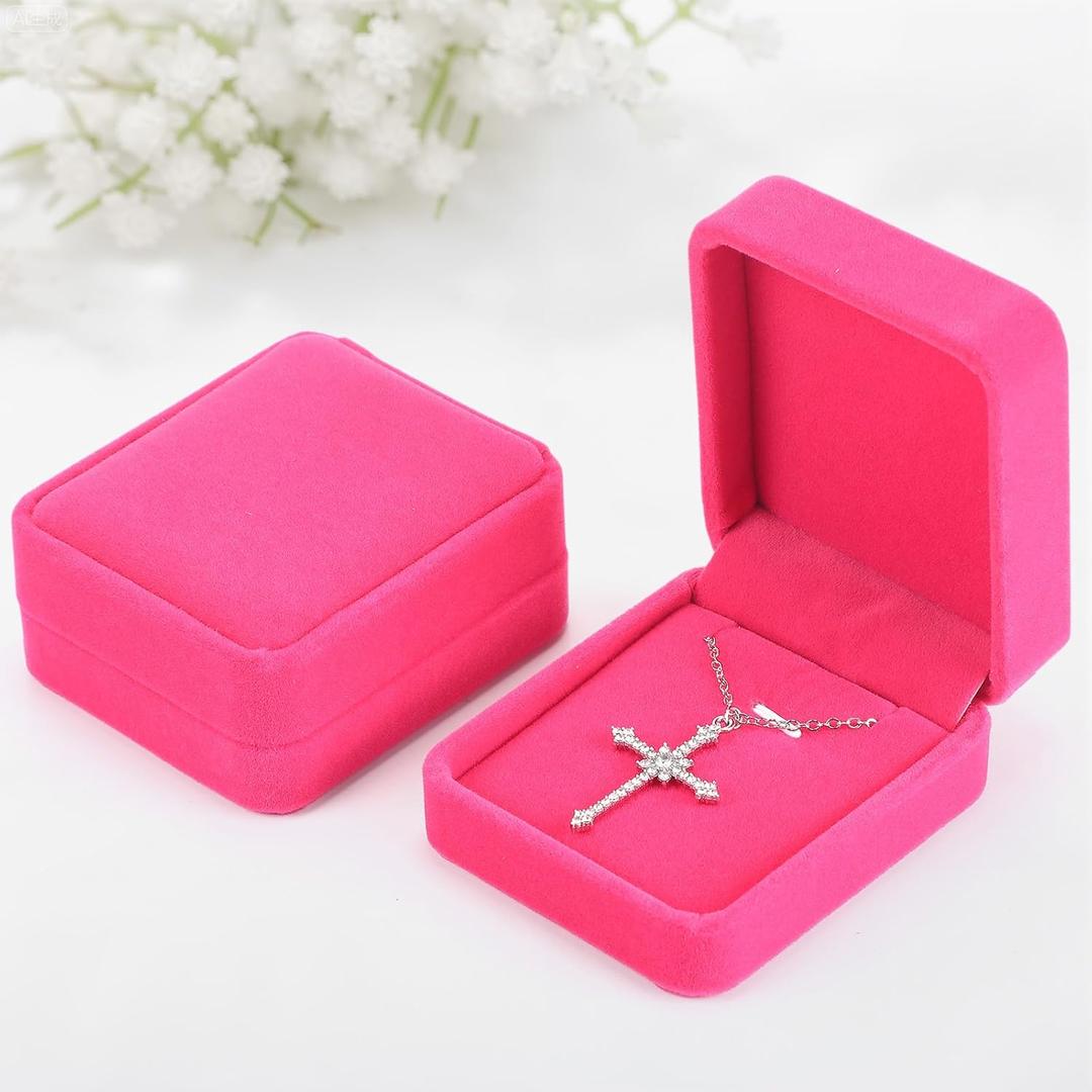 Sureio 24 Pcs Valentine's Day Velvet Jewelry Gift Boxes Bulk for Necklace Pendant Ring Earring Display Case Wedding (Hot Pink)