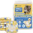 Pet Soft Disposable Cat Diapers - Diaper for Female & Male Cats, Puppy Doggie Diapers for Female Dogs with Adjustable Foam Tail Hole, X-Small (24Pcs, Yellow)