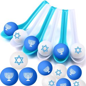 24 Pack Hanukkah Game Spoon Relay Race Toy Set, Chanukah Themed Menorah Star of David Ball and Spoon Race Game for Jewish Judaism Passover Rosh Hashana Party Decor Supplies Favors