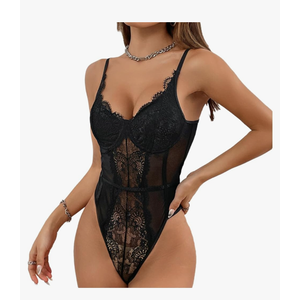 Sexy Lingerie for Women Floral Lace Teddy Bodysuit Corset Nighty One Piece Mini BabyDoll size L