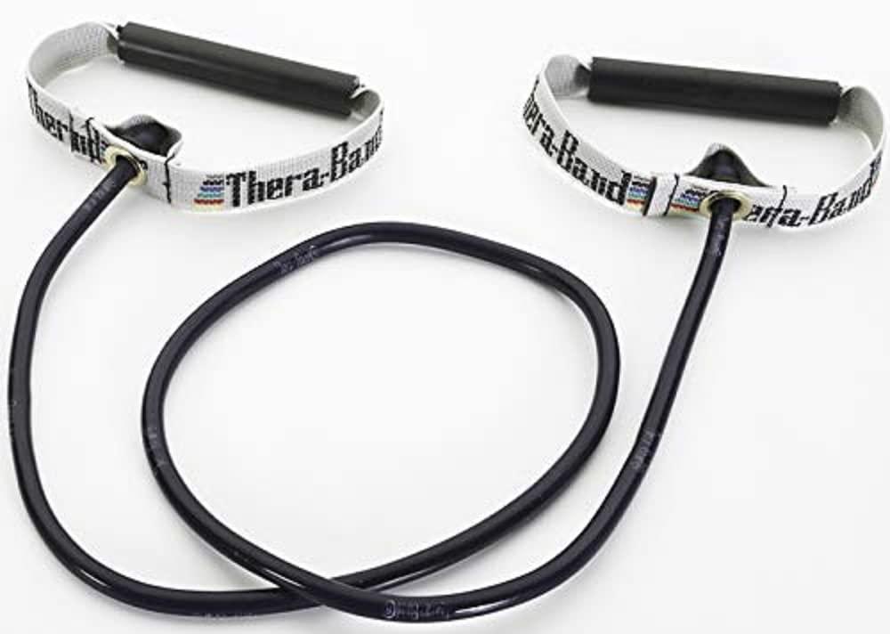 THERABAND Resistance Tubes, Professional Latex Elastic Tubing with Hard Handles, Exercise, Physical Therapy, Lower Pilates, At-Home Workouts, & Rehab, 48 Inch, Blue, Extra Heavy, Intermediate Level 2 (Blue - Extra Heavy - Level 5)