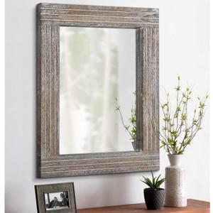 Wall Mirror Rustic Wooden Frame Rectangle Mirror Vintage Hanging Mirror for Bedroom Bathroom Living Room Farmhouse Wall Decor Large 26" x 18" (Walnut)