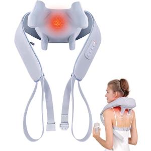 Electric Shiatsu Back and Neck Massager, Cordless Shoulder Massager with Heat, Deep Tissue 3D Kneading Massage Pillow for Shoulder, Leg, Body Muscle Pain Relief, Gifts for Men Women (Grey)