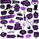 Outus 36 Pcs Birthday Photo Booth Props Kit Happy Birthday 40th- 50th-60th Photobooth Graduation Wedding New Year Party Decor Funny Cute Prom Disco Mardi Gras Holiday Supplies(Purple and Black)