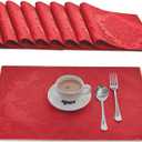 Place Mats Set of 8  Rectangle Rectangular Waterproof Fabric Polyester Cloth Washable Wipeable Heat Resistant Placemats for Kitchen Dining Dinner Table Indoor 13 X 19 Inch Red