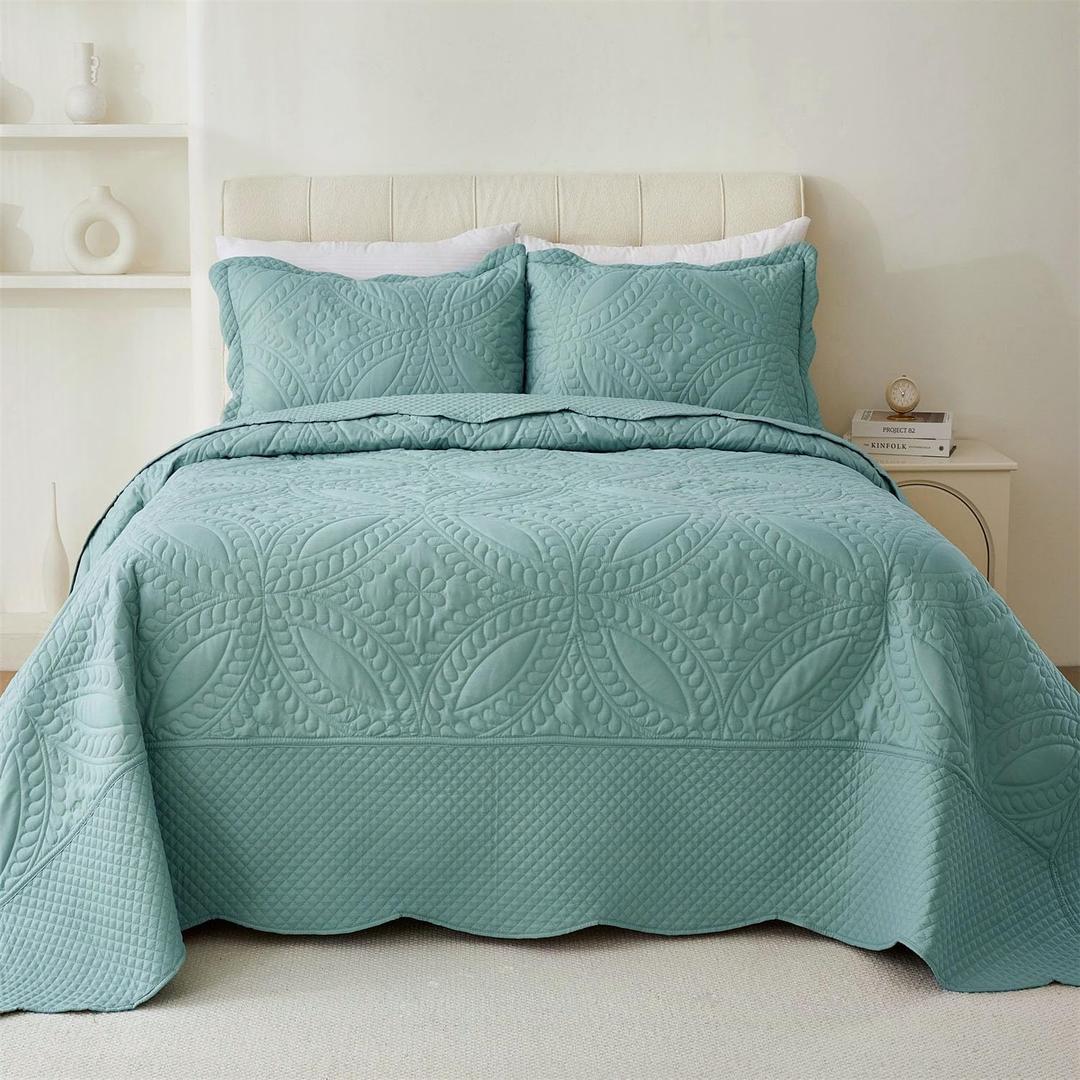 Cmfshape Oversize King Bedspread 128"x120",3 Piece California King Quilt,Lightweight Blue Quilt Set for All Season,Modern Coin Pattern Bedding Set(1 Quilt,2 Pillowshams)