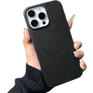 Caseative for iPhone 15 Pro Case,Heat Dissipation Breathable Hollow Mesh Shockproof Magnetic Compatible with MagSafe Wireless Charging (Black,15 Pro)