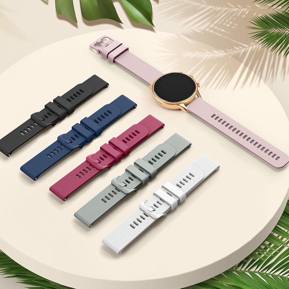 18mm Quick Release Watch Band Compatible with Fossil Gen 6 42mm / Gen 5E 42mm, Silicone Wrist Straps for Women's Fossil Smartwatch (Pink)
