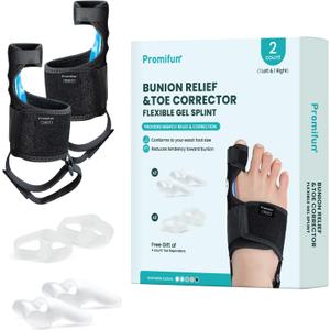 Bunion Corrector Women & Men Big Toe - 1 Pair Bunion Splint Brace - Adjustable Bunion Correction with Soft Gel - Splint Brace for Pain Relief - Toe Straightener with Non-slip Strap(Black)
