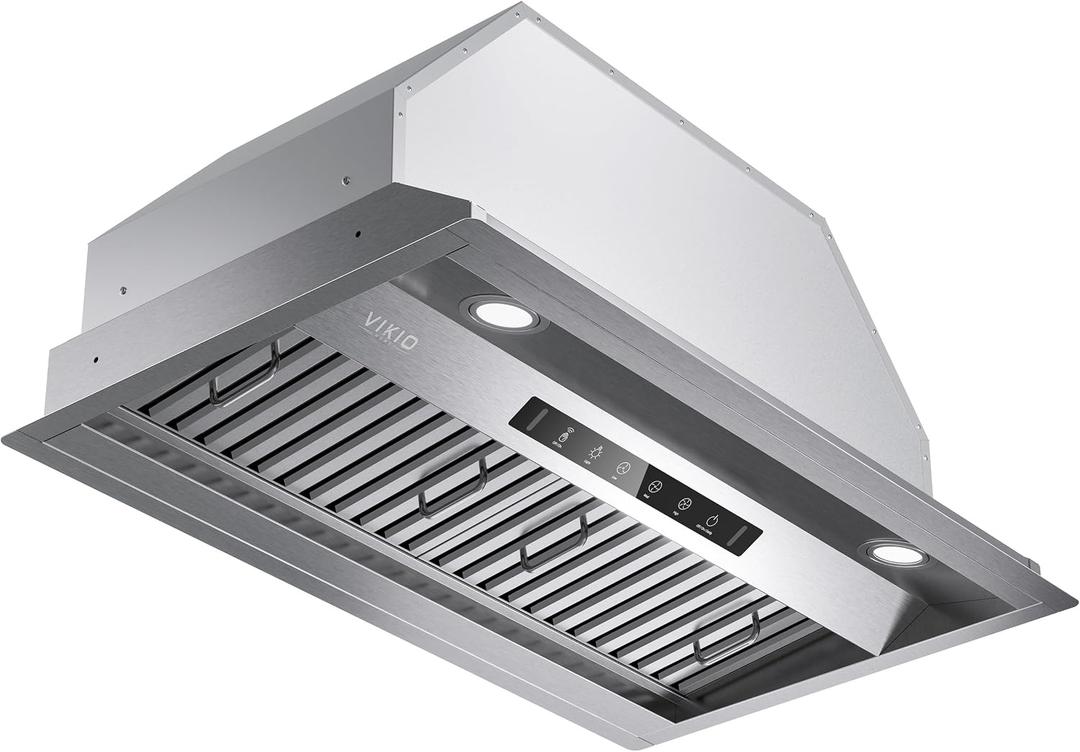 VIKIO HOME 30 Inch Range Hood Insert, 980 CFM, Dual-Intake, Gesture & Touch
Built-in Kitchen Vent Hood, 3-Speed, Ducted/Ductless, Stainless Steel, Dishwasher-Safe Removable Filters