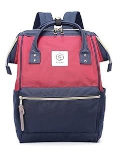 Kah&Kee Polyester Travel Backpack Functional Anti-theft School Laptop for Women Men (Bordeaux/ Navy II, Medium)