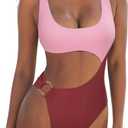SUUKSESS Women Sexy One Piece Tummy Control Swimsuit Cutout Backless Bathing Suit (M)