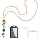 Cute Beaded Teacher Lanyard with PU ID Holder Retractable Breakaway Badge Lanyards for ID Badges for Teacher Women Cute Wood Necklace Lanyard
