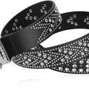 Women Rhinestone Belt, Bling y2k Western Cowgirl Men Cowboy Faux Leather Studded Belts for Jeans Pants (Black)